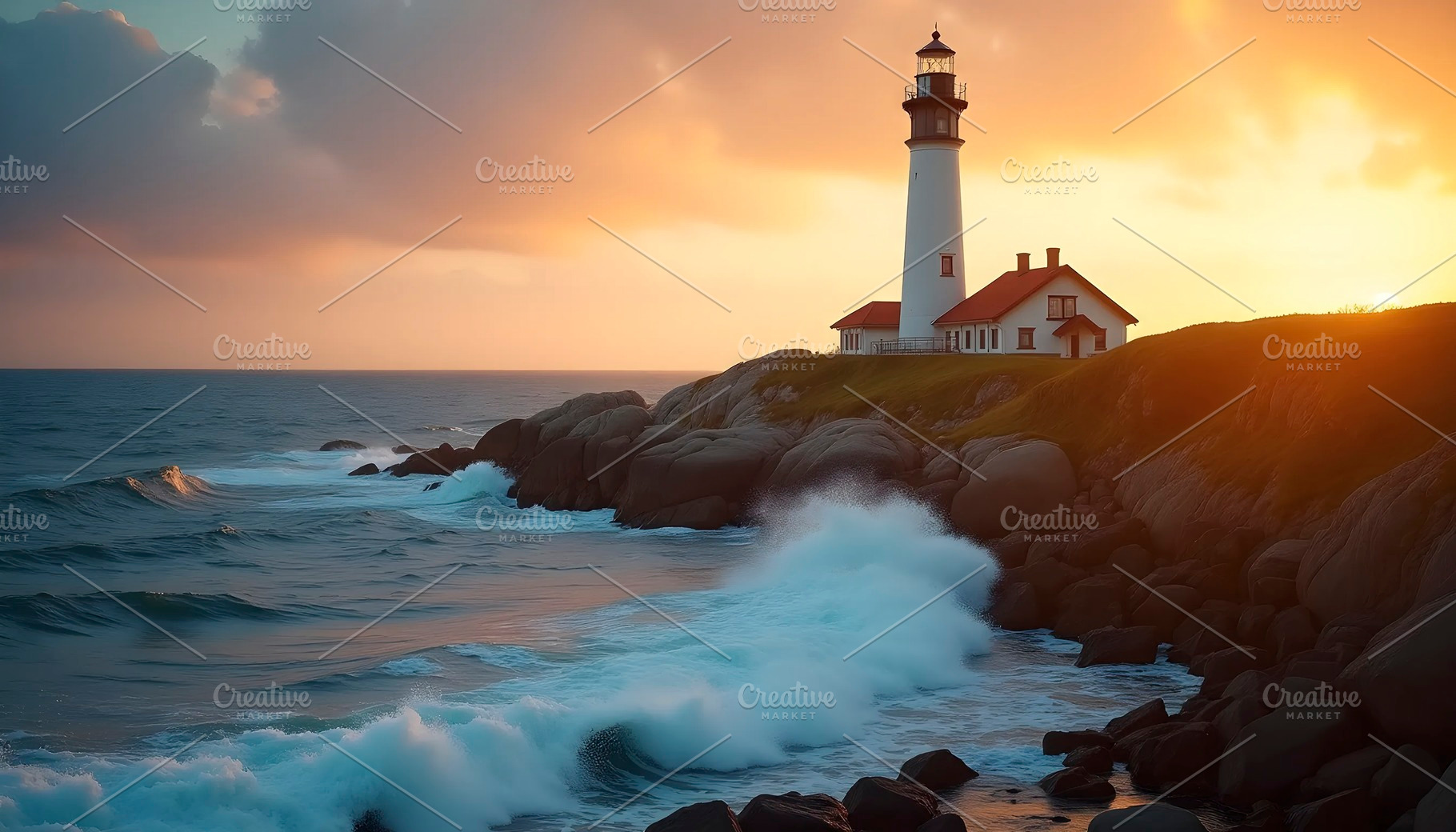 Lighthouse On Rocky Cliff At Golden, a Photo by LOGOCREATIVE
