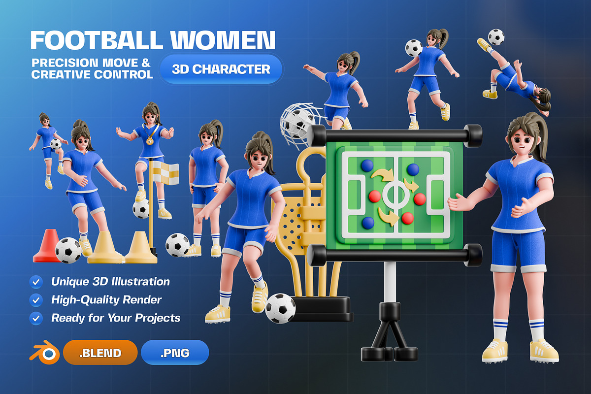 Football Women 3D Character Pack, a Characters & Person 3D Model by Haps Space (Photo 1 of 4)