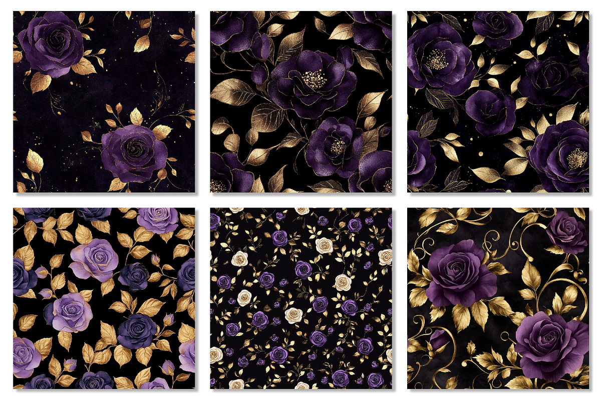 Purple & Gold Rose Digital Paper, a Texture Graphic by Dream Creation (Photo 6 of 7)