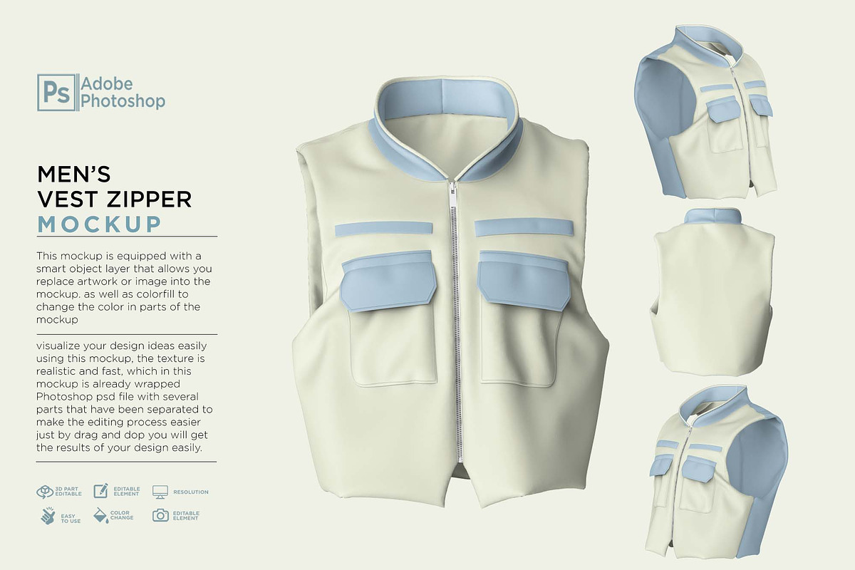 Men's Vest Zipper Mockup, a Shirt Mockup by Nanggroe Scripting (Photo 1 of 9)