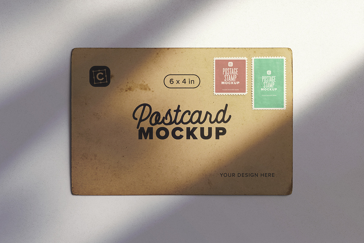 Vintage Postcard with Postage Stamps, an Advertising Mockup by Custom Scene (Photo 10 of 11)