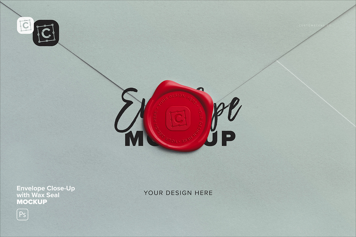 Envelope Close-Up with Wax Seal, a Product Mockup by Custom Scene (Photo 2 of 9)