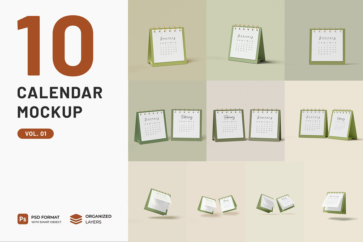 Set of rectangle calendar mockup, a Product Mockup by mockupocka (Photo 1 of 12)