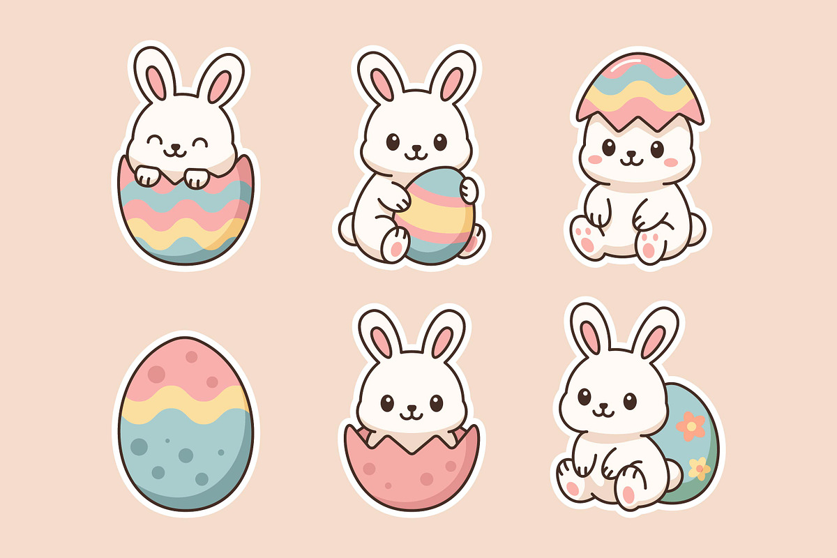 Kawaii Easter Bunny and Egg Sticker, an Animal Illustration by Andhnd Studio (Photo 1 of 4)