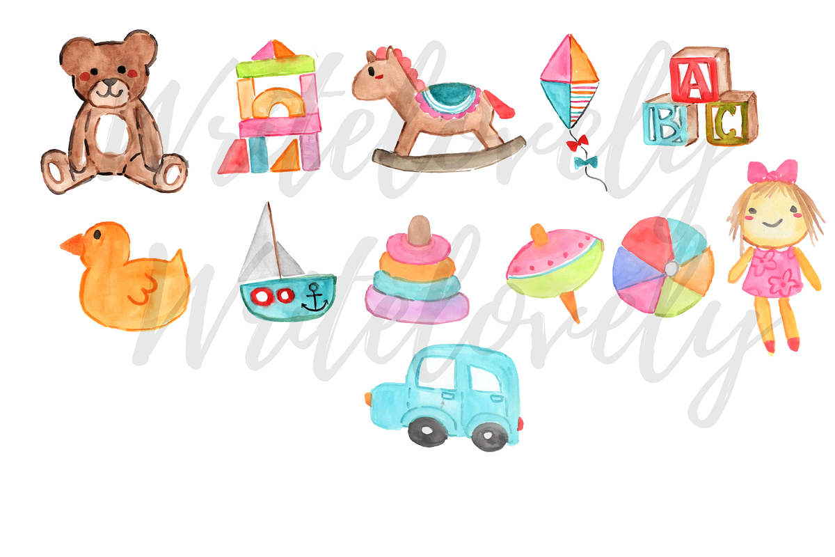 Watercolor toy clipart, an Illustration by Writelovely (Photo 2 of 2)