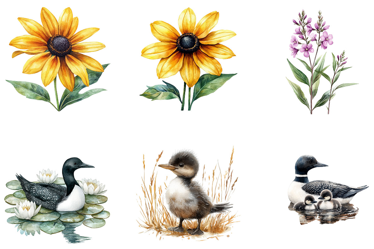 Watercolor loons Clipart, a Seasonal Illustration by Designking (Photo 4 of 5)