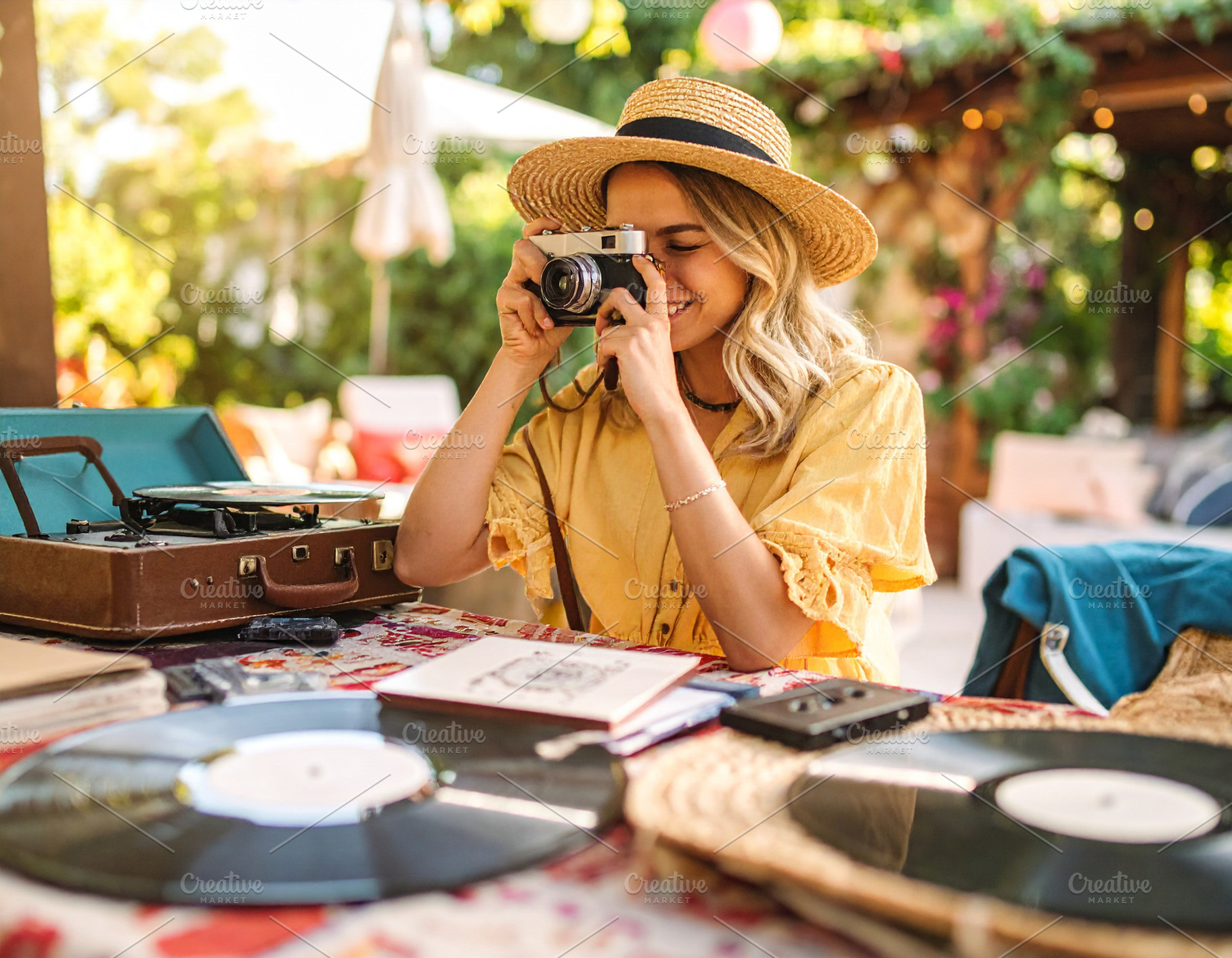 Young woman captures memories using a classic film camera surrou, a Person Photo by DanFLCreativo