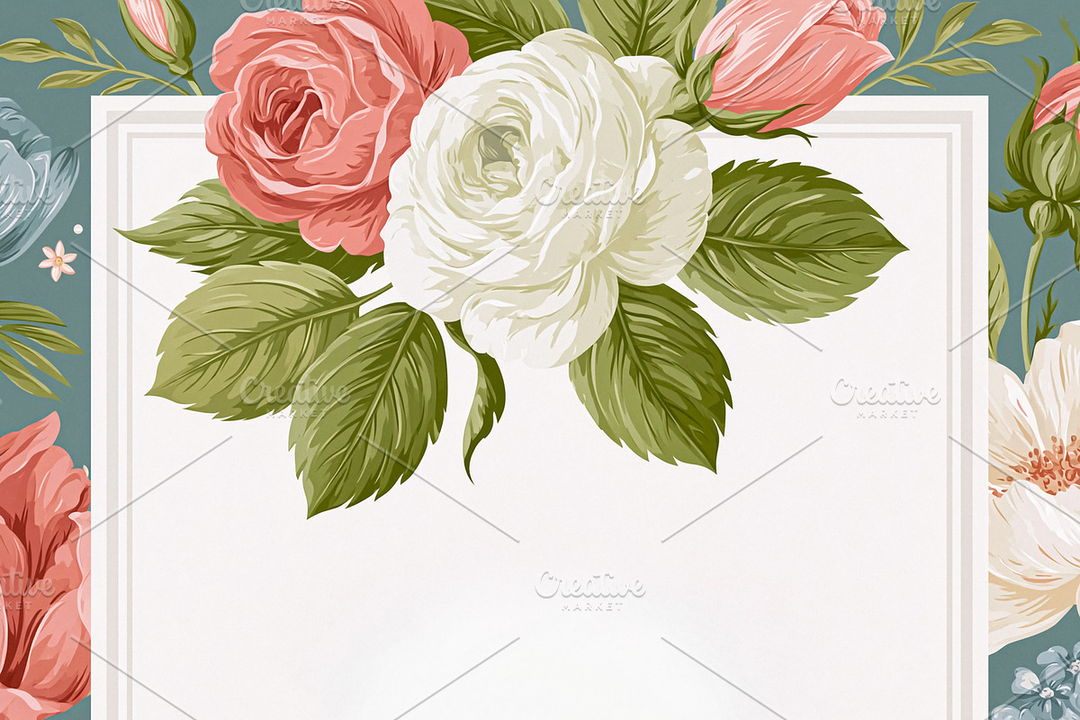 Floral frame creating a vintage botanical wedding invitation tem, an Illustration by Studio ANNA