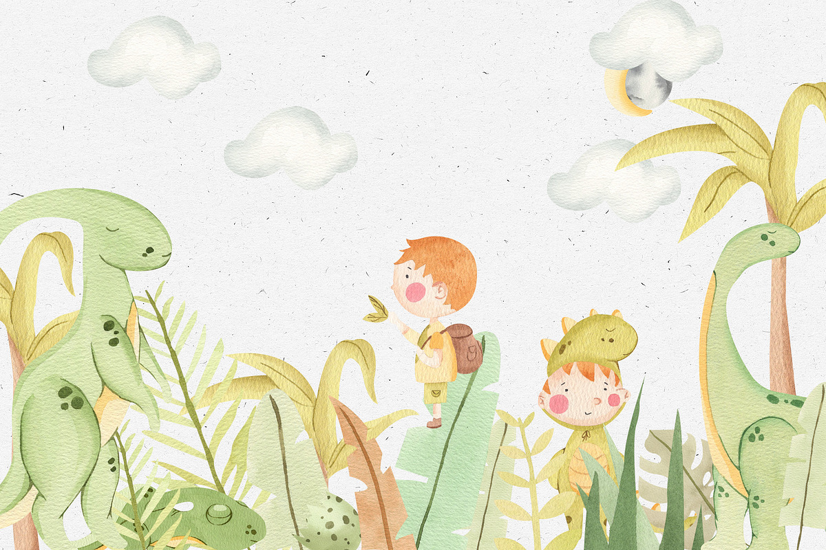 Dino Land Watercolor Clipart, an Animal Illustration by natalisart (Photo 4 of 11)