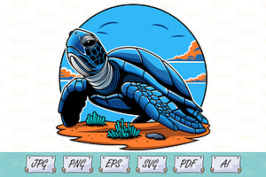Blue Sea Turtle Vector Illustration, an Animal Illustration by Ghagra