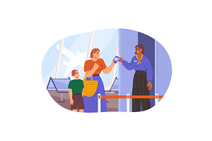Mother and child at airport ticket, a Transportation Illustration by Elegant Solution
