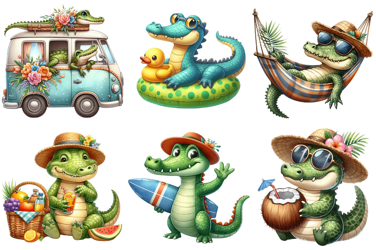 Summer Crocodile Character Clipart, an Illustration by Pixels.Craft (Photo 3 of 9)