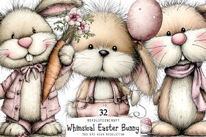 Whimsical Easter Bunny Clipart, an Illustration by OK Design