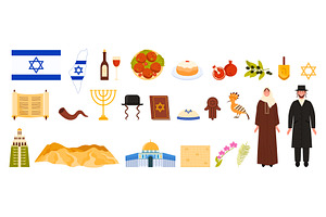 Travel to Israel set, Jewish culture, an Illustration by Flashvector