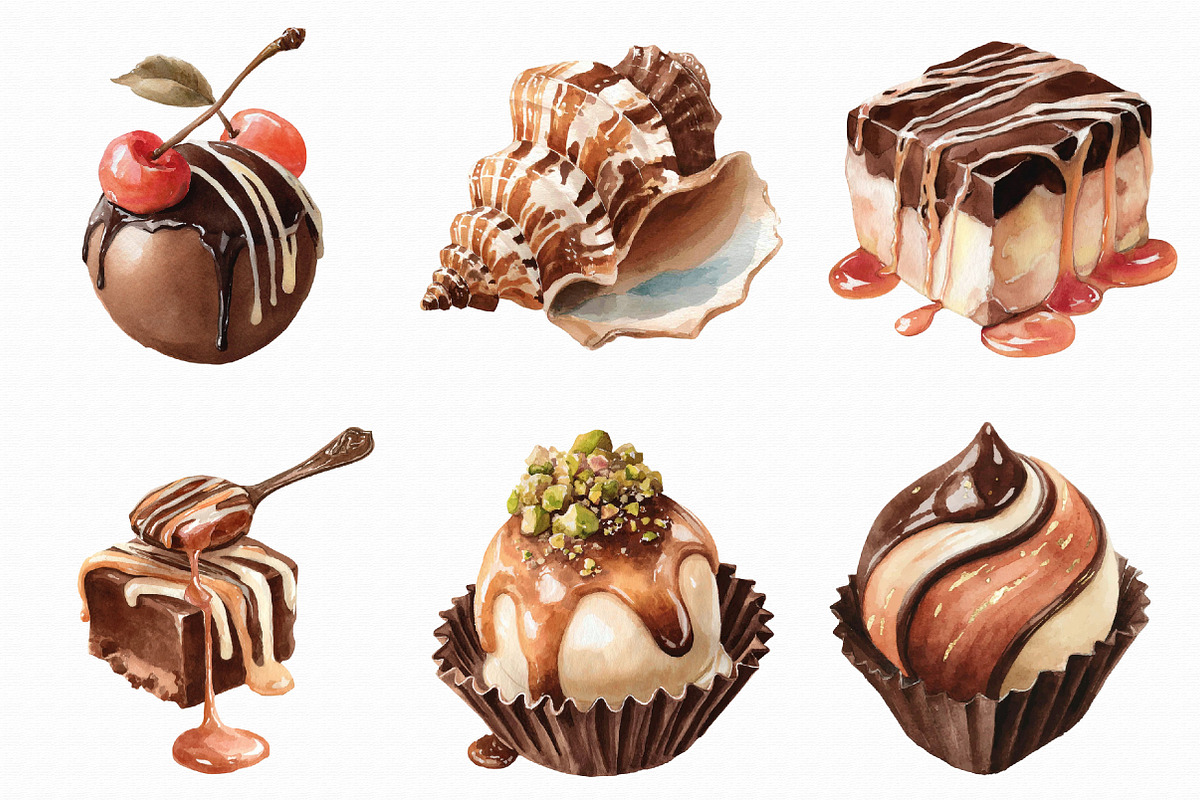 Watercolor Chocolate Candy Clipart, an Illustration by Libby Wishes (Photo 7 of 7)