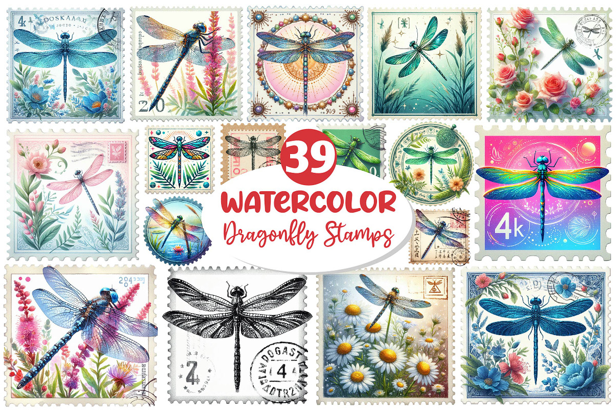 Dragonfly Postage Stamps Clipart, an Illustration by Dream Creation (Photo 1 of 4)