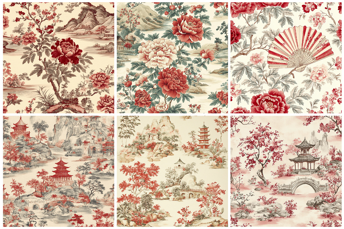 Red & White Chinoiserie Digital Pape, a Texture Graphic by CitraGraphics (Photo 3 of 9)