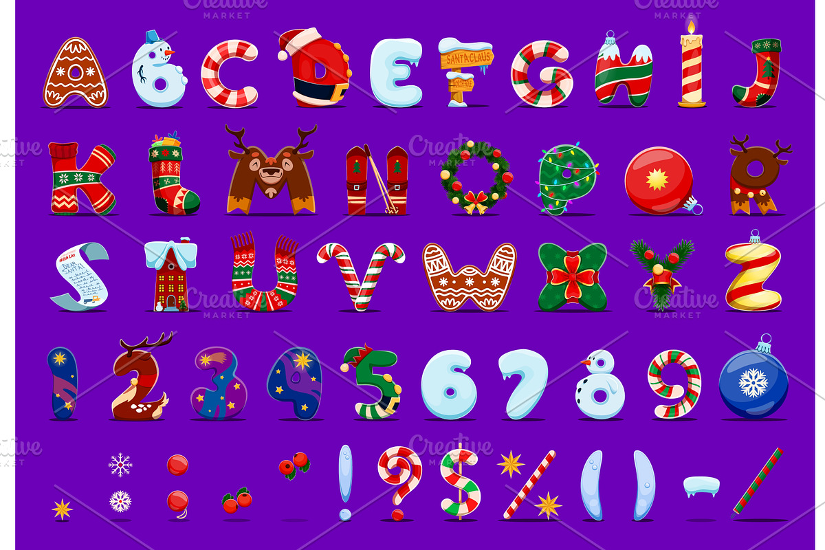 Merry Christmas font, xmas letters, a Seasonal Illustration by Vector Tradition