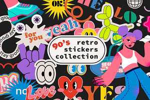 HAND DRAWN RETRO STICKERS + PATTERN