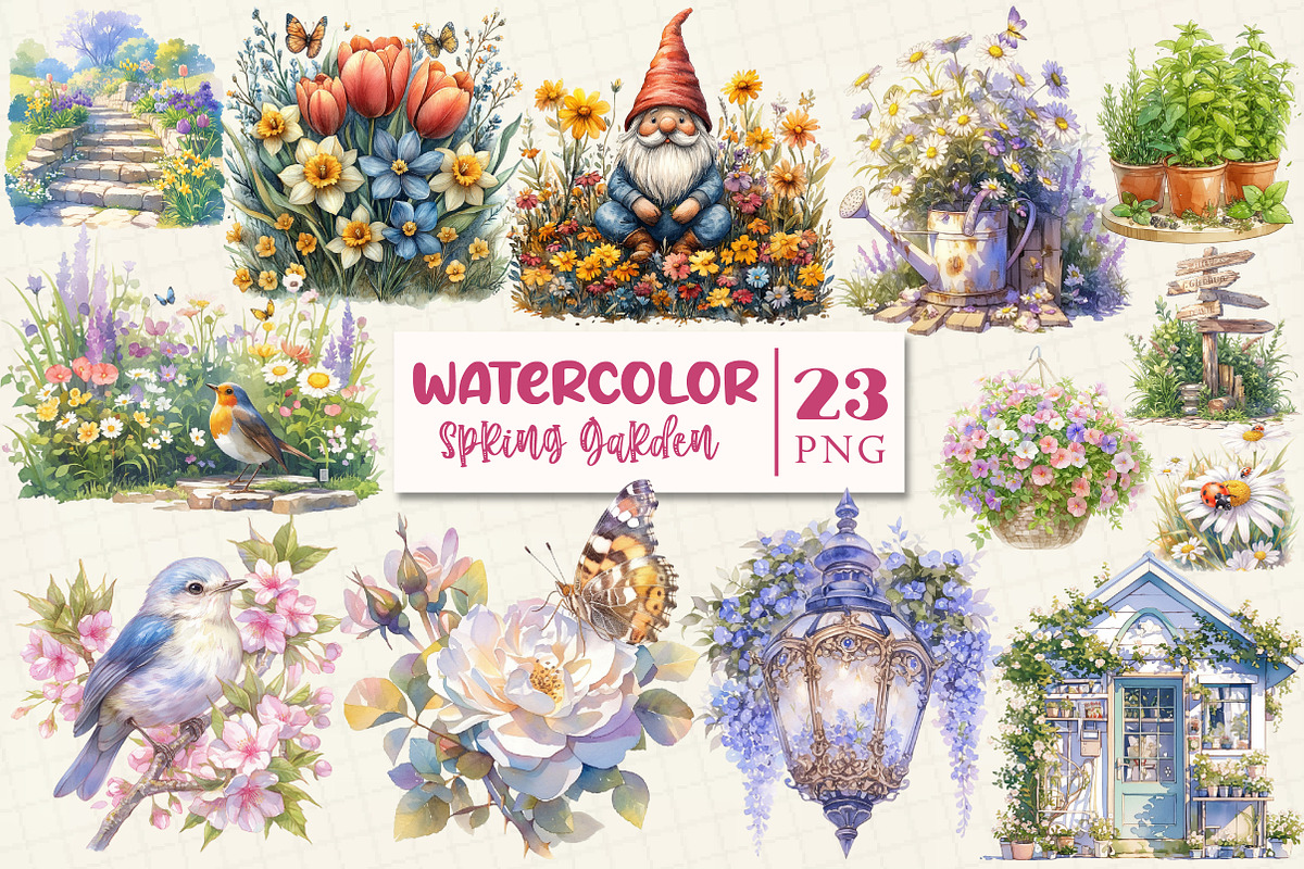 Spring Garden Sublimation Clipart, a Work Illustration by OK Design (Photo 1 of 3)