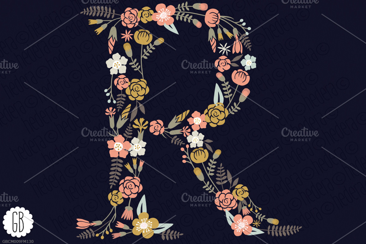 Floral letters, monogram, floral PR&, a Decorative Illustration by GrafikBoutique (Photo 3 of 3)