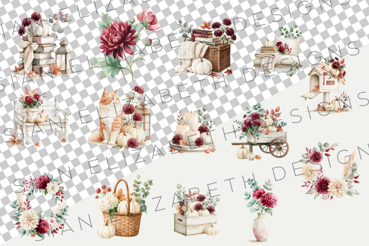 29 Burgundy Watercolor Fall Clipart, an Object Graphic by Sian Elizabeth Designs (Photo 2 of 5)