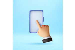 3D hand touching smartphone screen, a Technology Illustration by Abscent