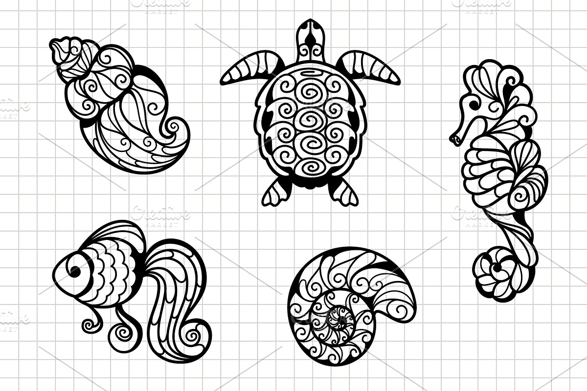 Sea Animal Ornament Clip Art, an Object Graphic by Elena Nesterova (Photo 2 of 4)
