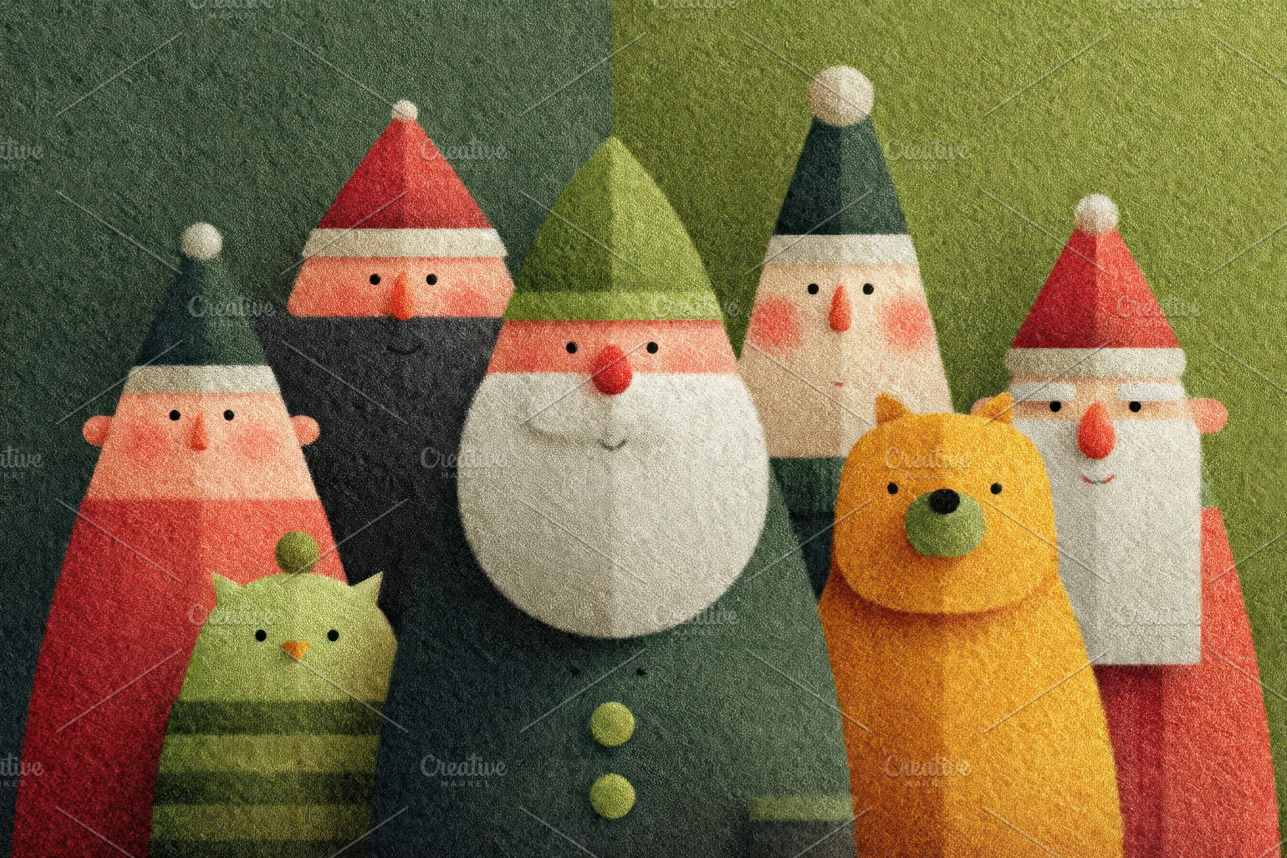 Whimsical group of cartoon Santas and festive animals in colorfu, a Holiday Photo by José Manuel Gelpi