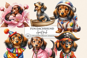 FUN PARTY DACHSHUND CLIPART PACK, an Animal Illustration by Daring Digies