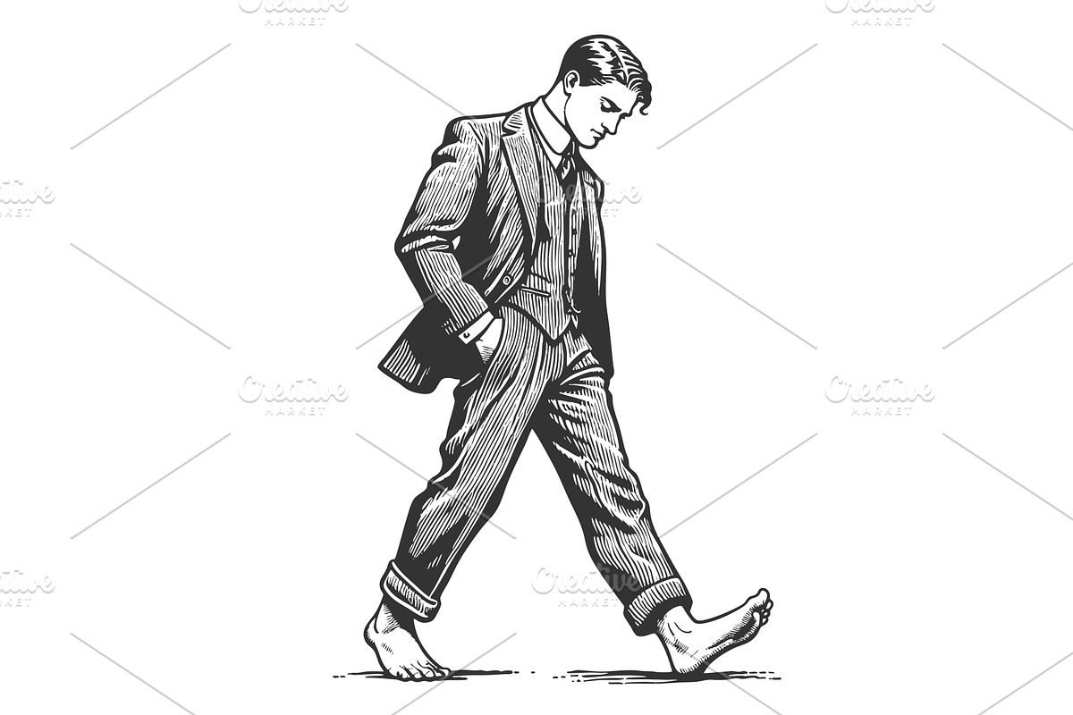 Barefoot businessman walking in, a Person Illustration by AlexArt