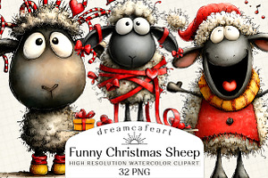 Funny Christmas Sheep Clipart, an Illustration by DreamCafeArt