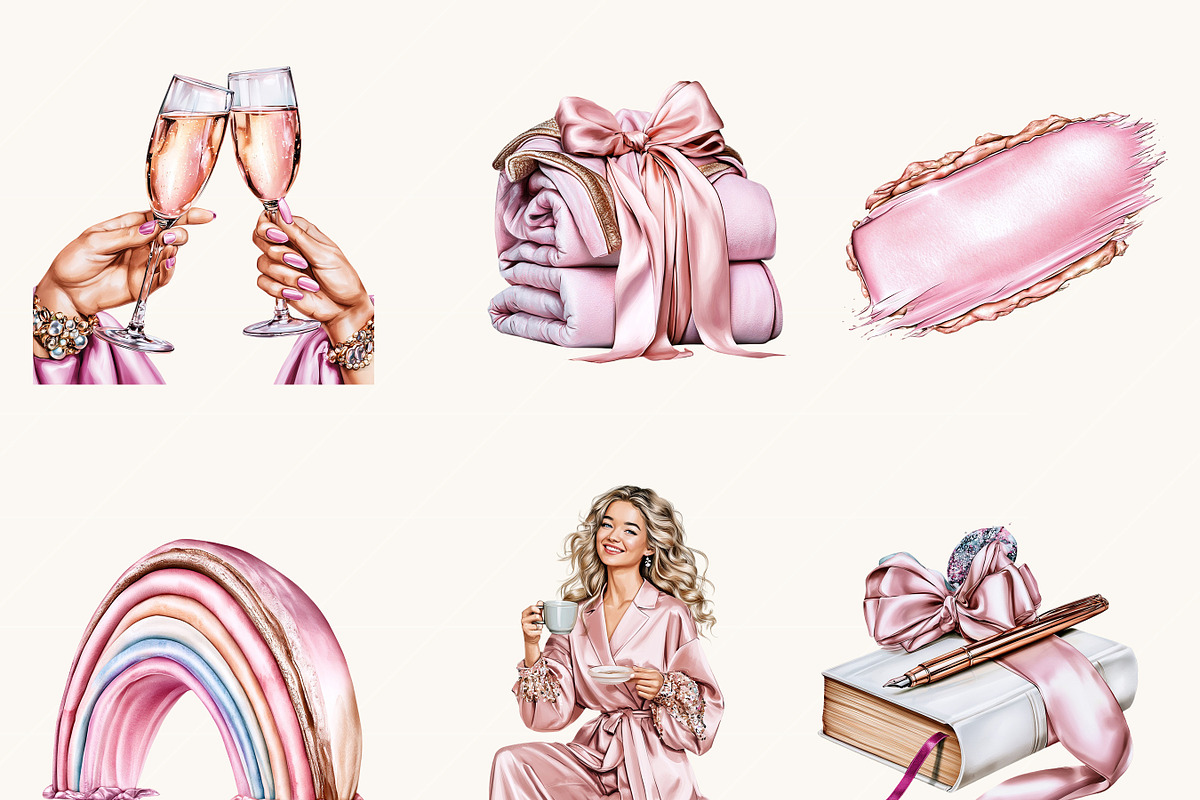 Watercolor Pajama Party Clipart, a Person Illustration by BusyDaydesign (Photo 4 of 9)