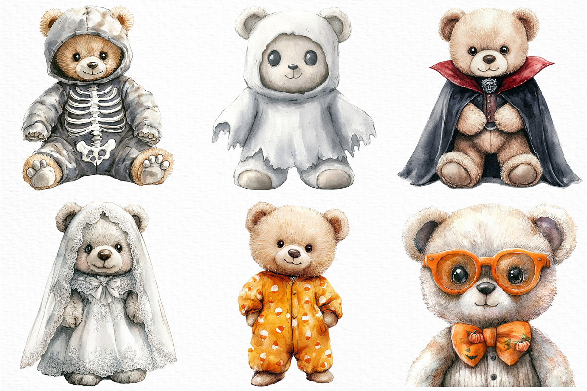 Halloween Teddy Bear Clipart Bundle, an Illustration by Craft Nest (Photo 2 of 6)