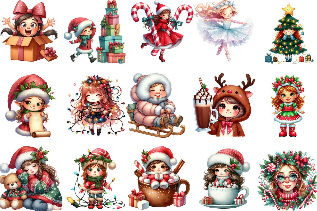 Cute Holiday Girls – Funny Christmas, an Illustration by Designking (Photo 1 of 4)