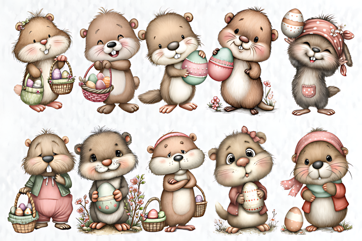 Whimsical Easter Beaver Clipart, a Seasonal Illustration by HueNestify (Photo 3 of 3)
