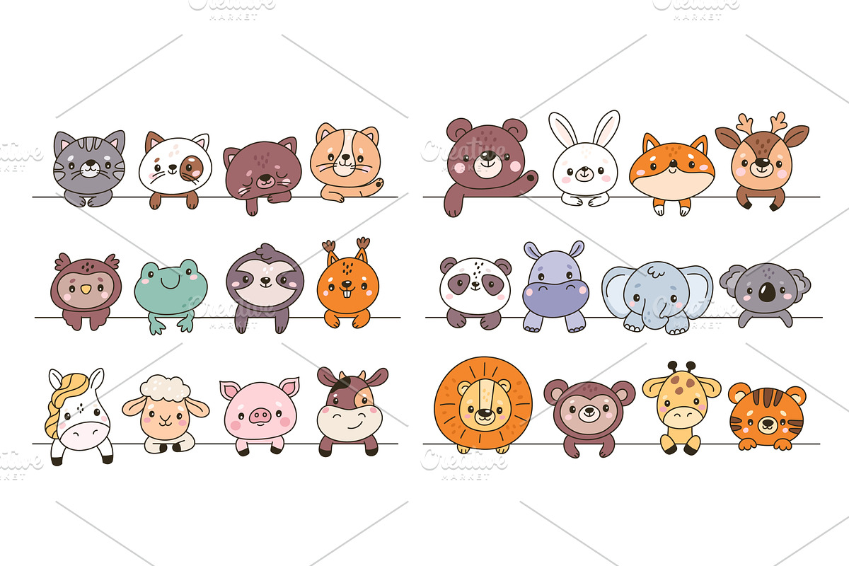 Peeking cute animals. Funny little, an Animal Illustration by YummyBuum