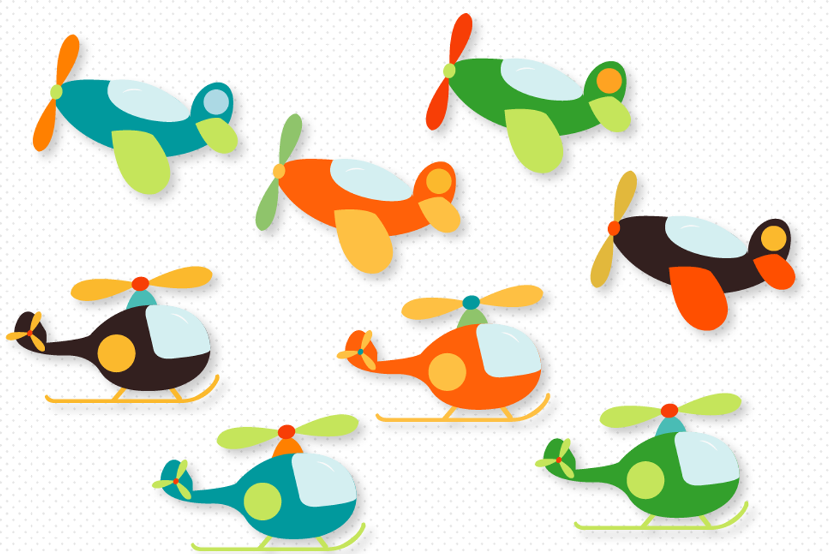 Aicrafts Clipart-Helicopter Airplan, an Illustration by Graphics by Nina