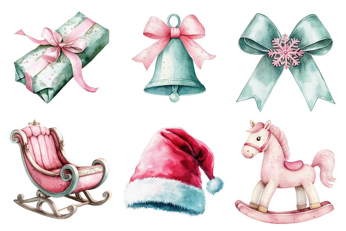 Kawaii Pink Mint Christmas Clipart, an Illustration by Daily.Designs (Photo 2 of 5)