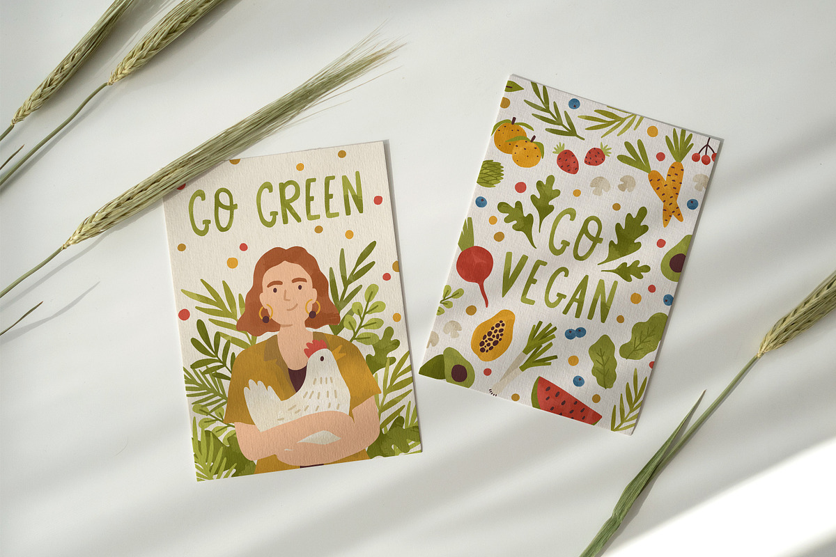 Vegan posters, go green cards, a Decorative Illustration by Good Studio (Photo 4 of 4)