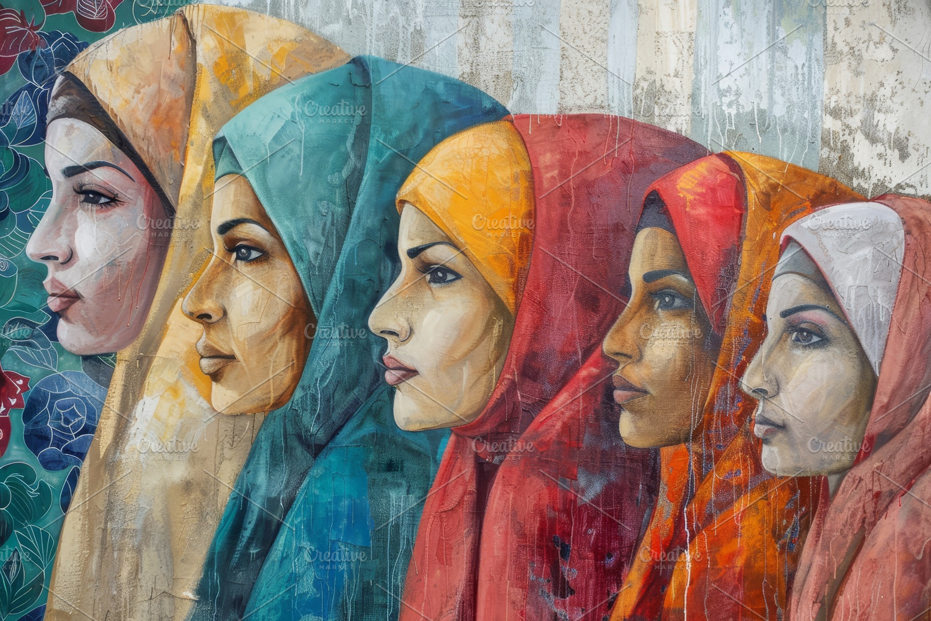 A stunning mural features a row of w, a Photo by Tanuart