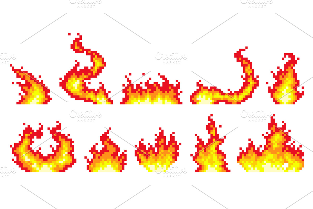 Pixel fire flames. 8 bit bonfire, an Object Illustration by YummyBuum