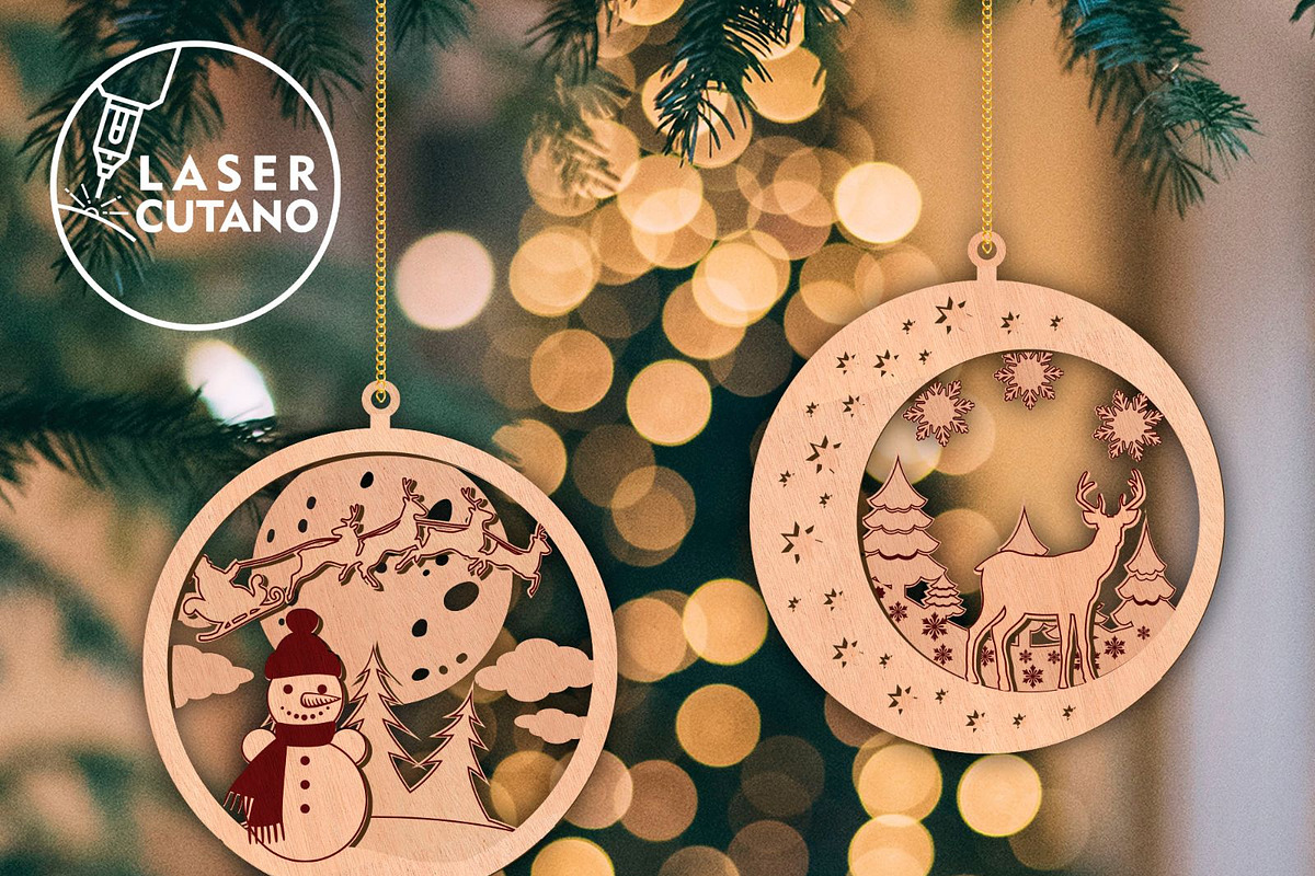 CHRISTMAS ORNAMENTS Multilayer File, a Templates & Theme by LaserCutano (Photo 2 of 10)