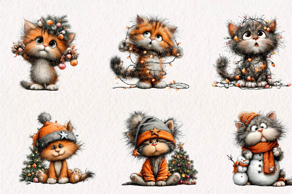 Funny Cartoon Cat Christmas Clipart, a Seasonal Illustration by CreationArt (Photo 3 of 7)