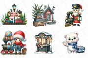 Christmas Train Station Clipart, an Illustration by DreamPrint404 (Thumbnail 2 of 4)