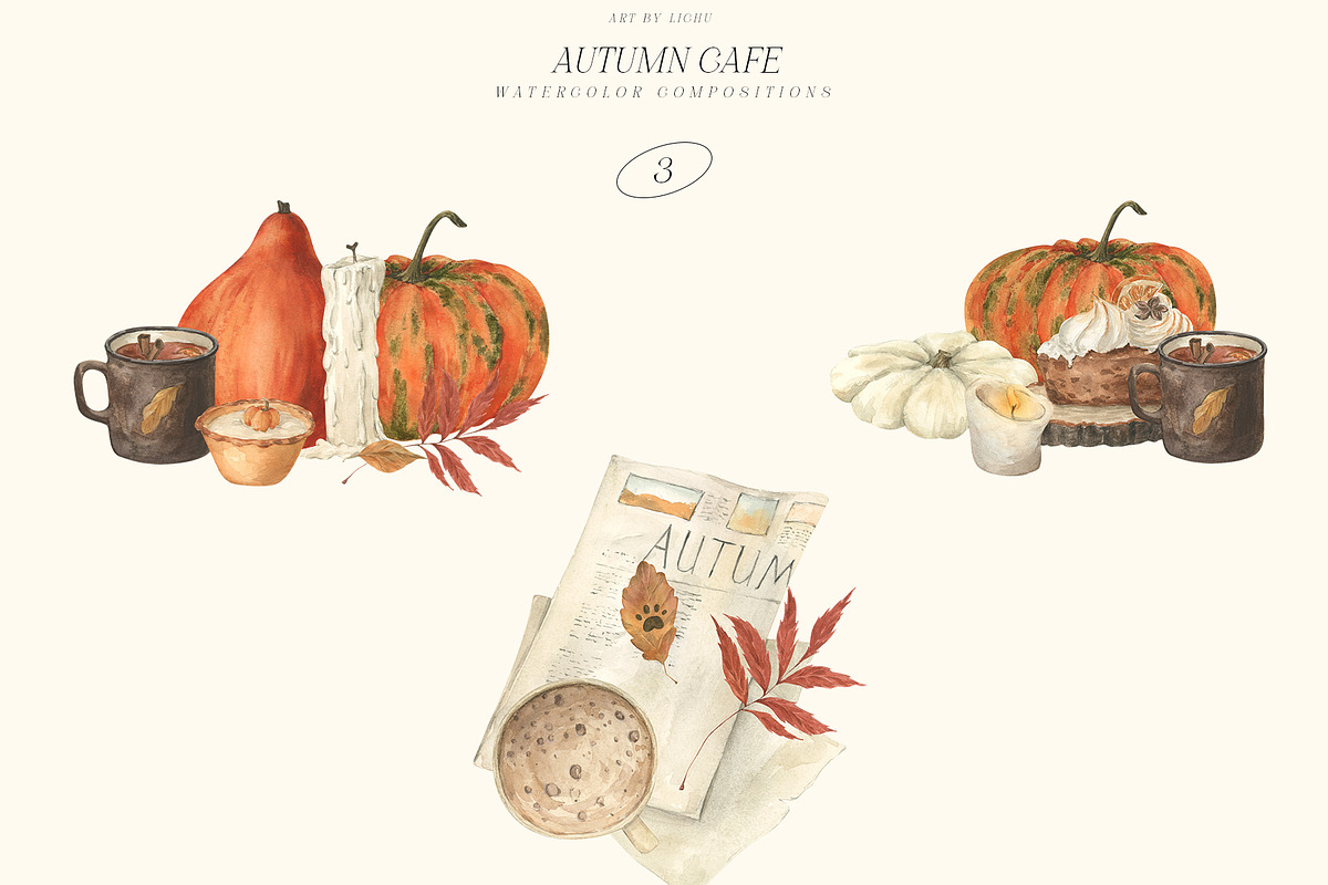 Autumn Cafe watercolor, a Seasonal Illustration by LiChu Art (Photo 6 of 9)