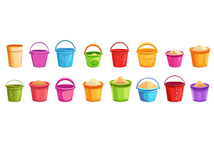Plastic buckets. Cartoon bright, an Object Illustration by Valerie Bodnar