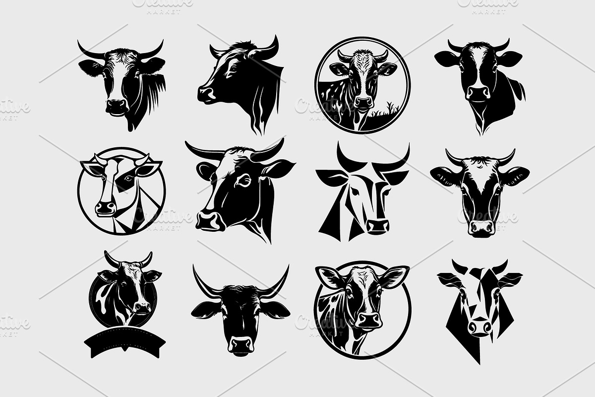 Black cow, bull logo design template, a Solid Icon by Irena Matiash shop (Photo 2 of 2)