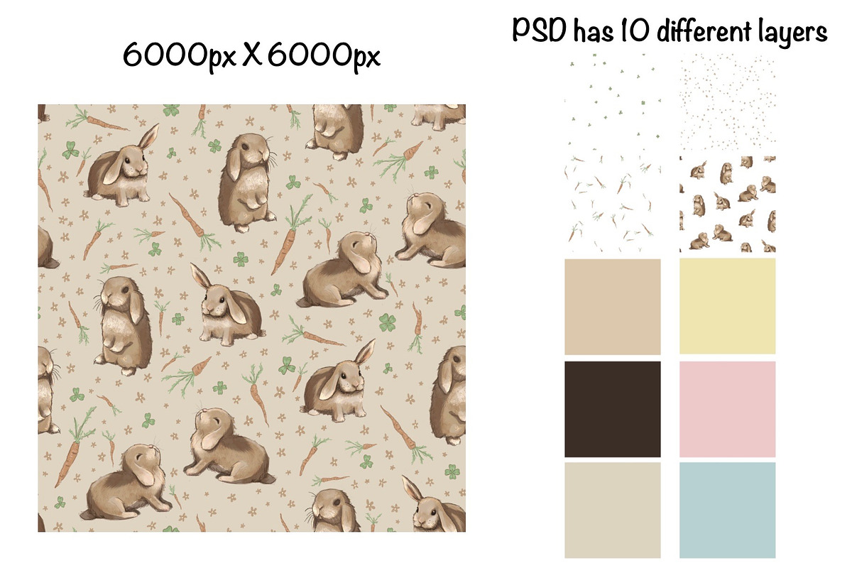 Rabbits & Carrots Repeat Pattern, a Pattern Graphic by Forest Lily (Photo 2 of 11)