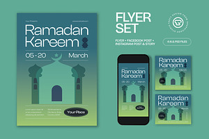 Green Ramadan Kareem Flyer Set, a Flyer Template by graphicook